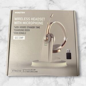 Wireless Headset with Microphone - Gold and White